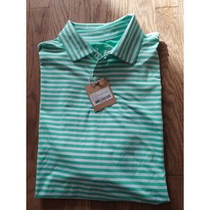 FG Tech Polo Shirt Men's Large Golf Green Striped Performance Dent Wizard